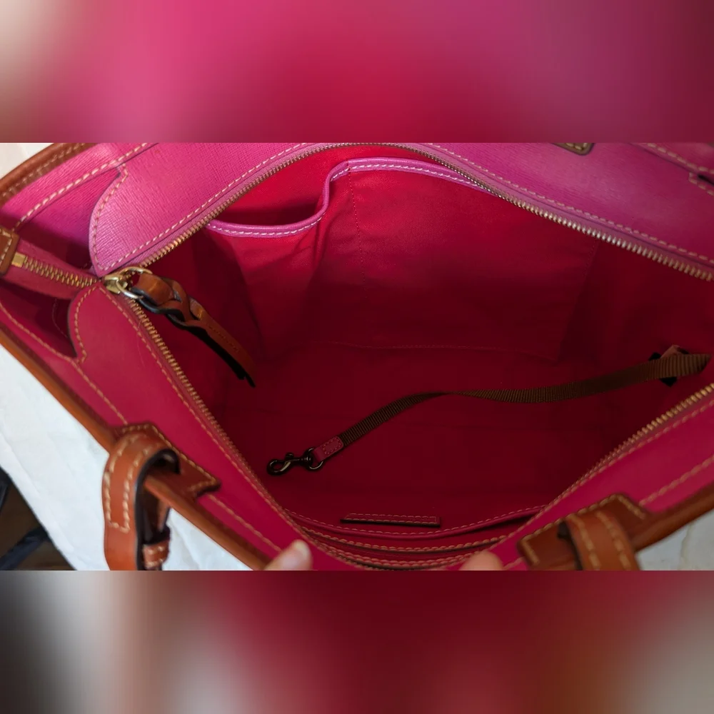 Dooney & Bourke Pink And Brown Leather Leisure Shopper Tote - Picture 7 of 12